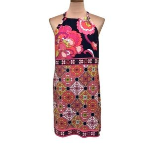 Trina Turk Halter Neck Dress Size 10  Midnight Navy Blue Pink Tropical Floral